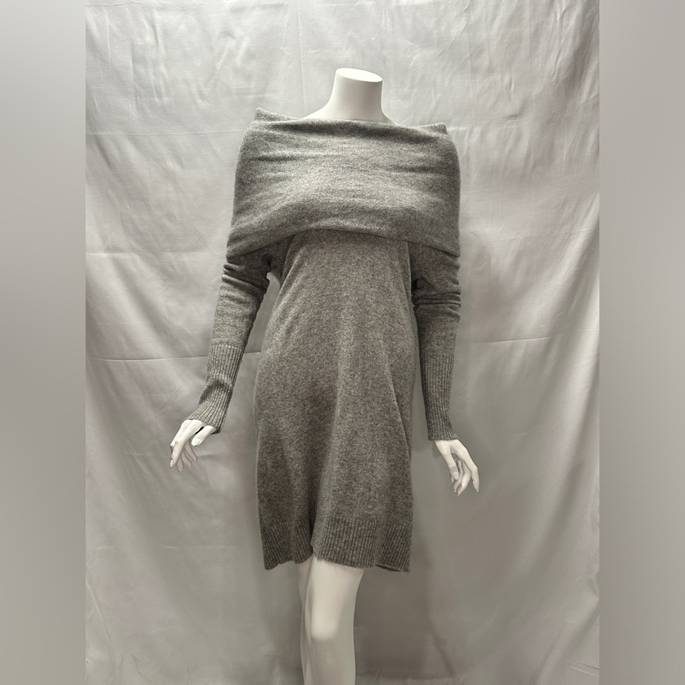 White + Warren Size S Grey oversize Neck Long Sleeve Sweater Dress